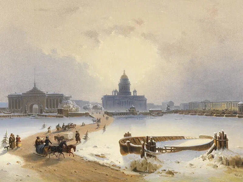 1814-Joseph Andreas Weiss - Gita in slitta sulla Neva con vista sull'Ammiragliato